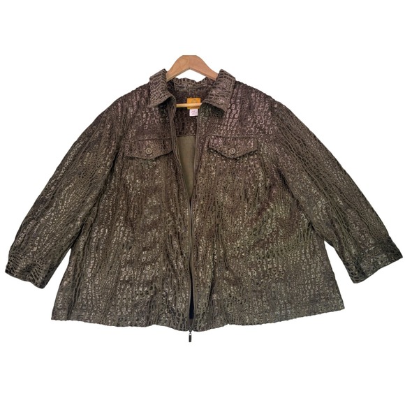 Ruby Rd Snake Print Animal Print  Zip Up Jacket Olive/Brown Lightweight Size 22W - Picture 2 of 11